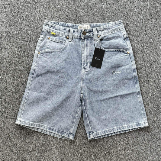 Dime Loose Straight Leg Denim Shorts Vintage American Retro Embroidery Summer Casual Mid Length