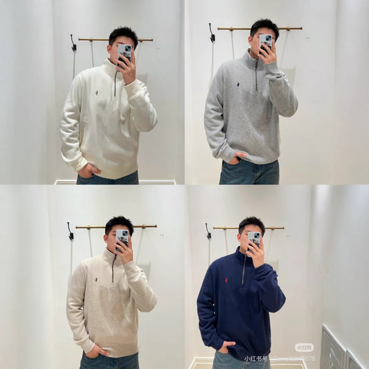 Ralph Lauren Polo Pony Emblem 8 Colors Vintage Half Zip Sweater Unisex High Quality RL Knit Top