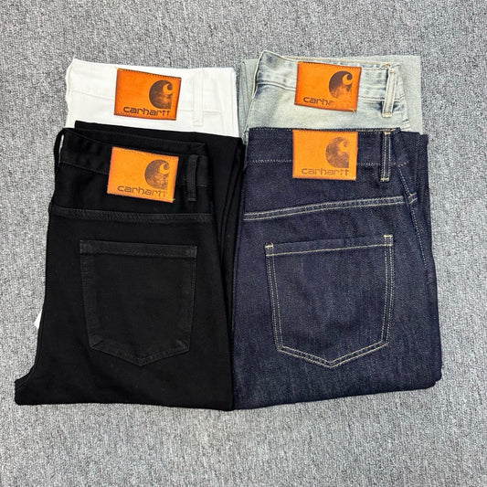 Trendy Carhartt Japanese Style Washed Straight Leg Jeans Spring Summer Casual White Denim Pants Simple and Fashionable