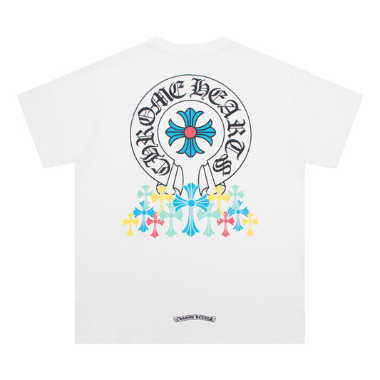 Chrome Hearts Colorful Cross Print Vintage Washed Cotton Unisex Streetwear T Shirt