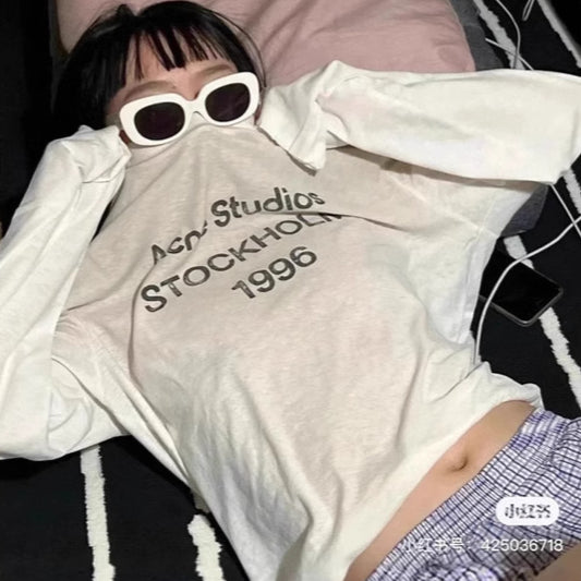 Acne Studios Distressed Washed Long Sleeve Vintage Unisex T-Shirt Sun Protection High Quality