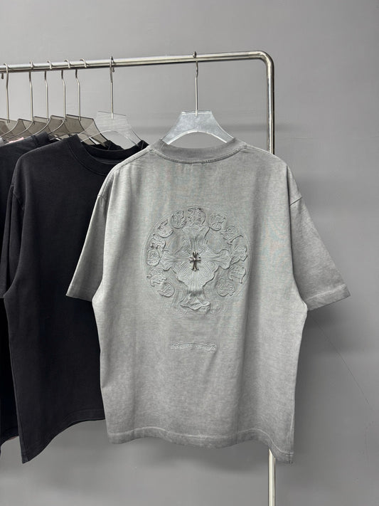 Chrome Hearts Unisex Vintage Washed Short Sleeve T-Shirt Heavy Duty Summer