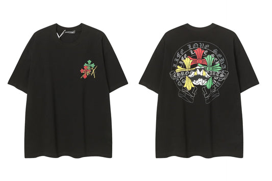 Chrome Hearts Cross Print Vintage Washed Cotton T-Shirt Unisex Streetwear Fashion