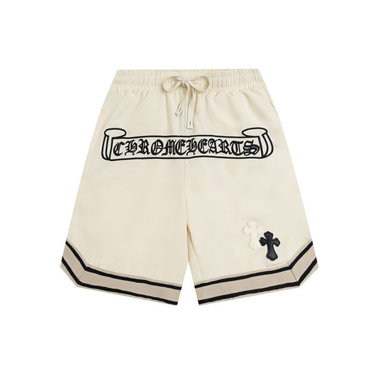 CH Summer New Cross Leather Patch Embroidered Cargo Shorts American High Street Style