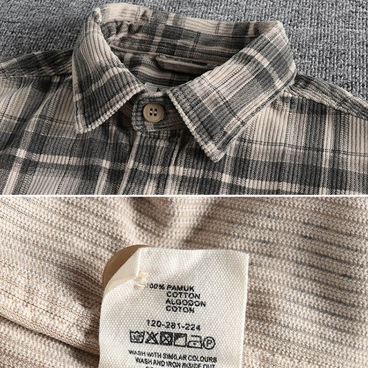 Corduroy Cotton Plaid Cargo Shirts Big Pockets Workwear