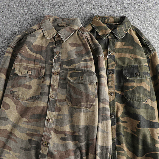 Denim Big Pockets Corduroy Men Tactical Cargo Shirt Jacket