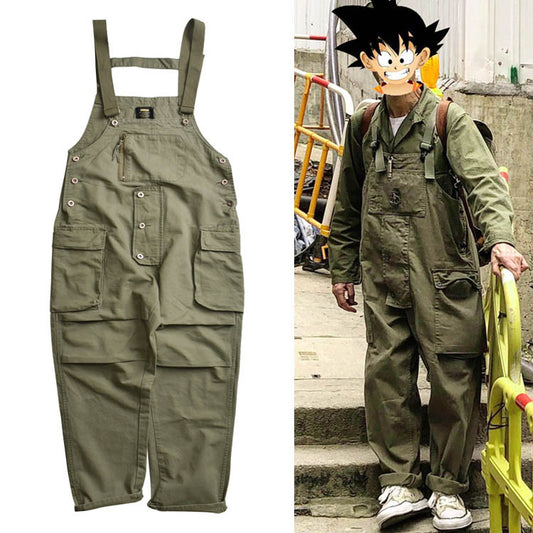 Military Green Backpack Pants with Loose Overalls Work Pants