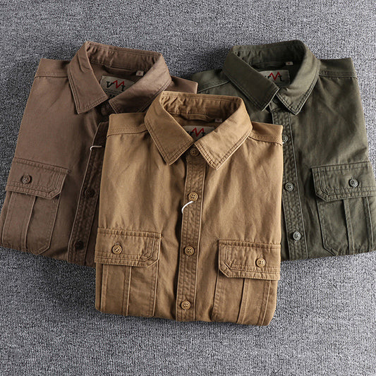 Demin Cotton Cargo Shirts Big Pockets Workwear