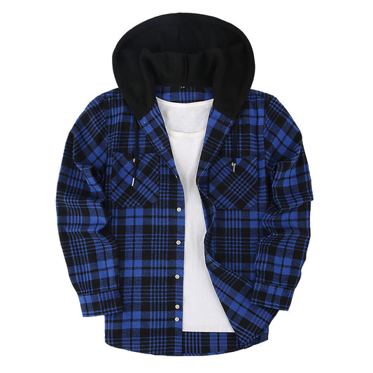 Camisa casual de mangas longas casuais com capuz para homens em azul