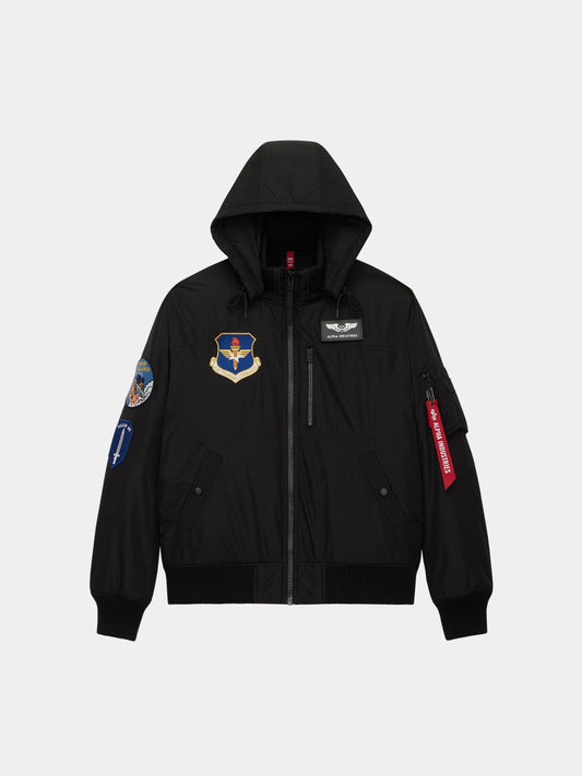 PATCHED HOODED RIB FLIGHT JACKET