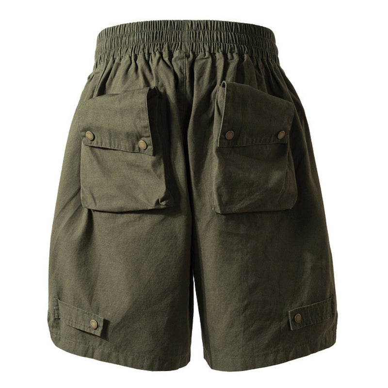 Military Style Solid Color Three-dimensional Multi-pocket Functional Casual Men's Shorts