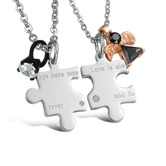 Love is Always Here Now and Forever Puzzle Couple Necklaces - KINGEOUS