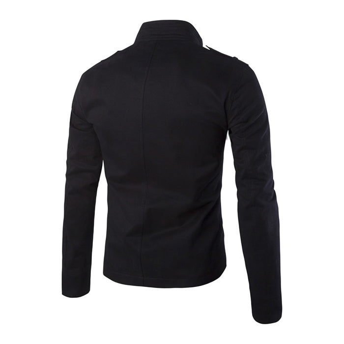 British Style Solid Color Embroidery Standing Collar Men's Cargo Jacket - KINGEOUS