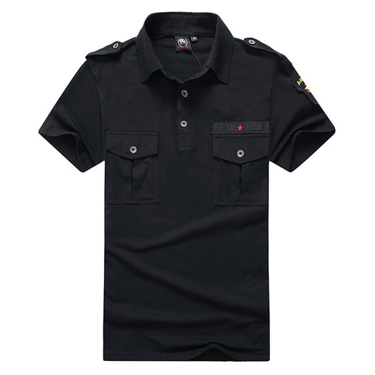 Military Cotton Slip Lapel Short Sleeve Men's T-shirt