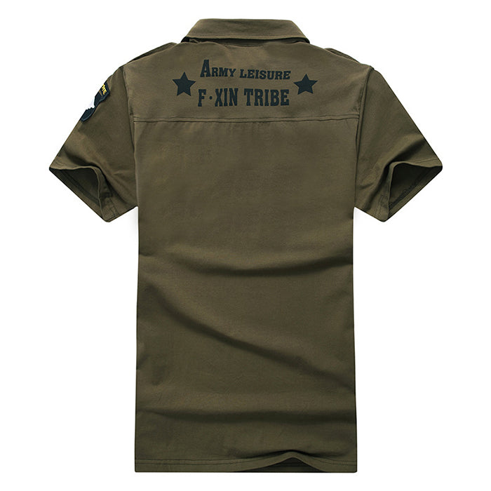 Military Cotton Slip Lapel Short Sleeve Men's T-shirt