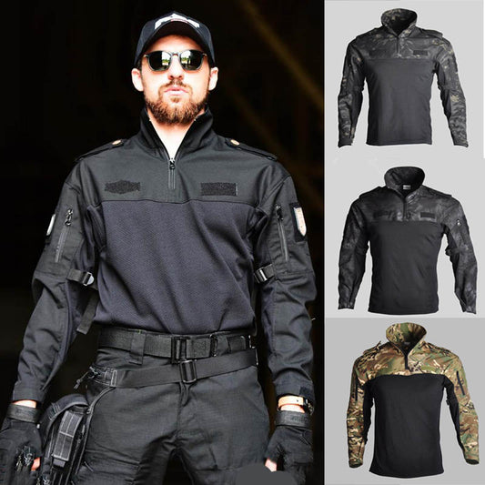 Stand Collar Split Joint Men's T-shirt