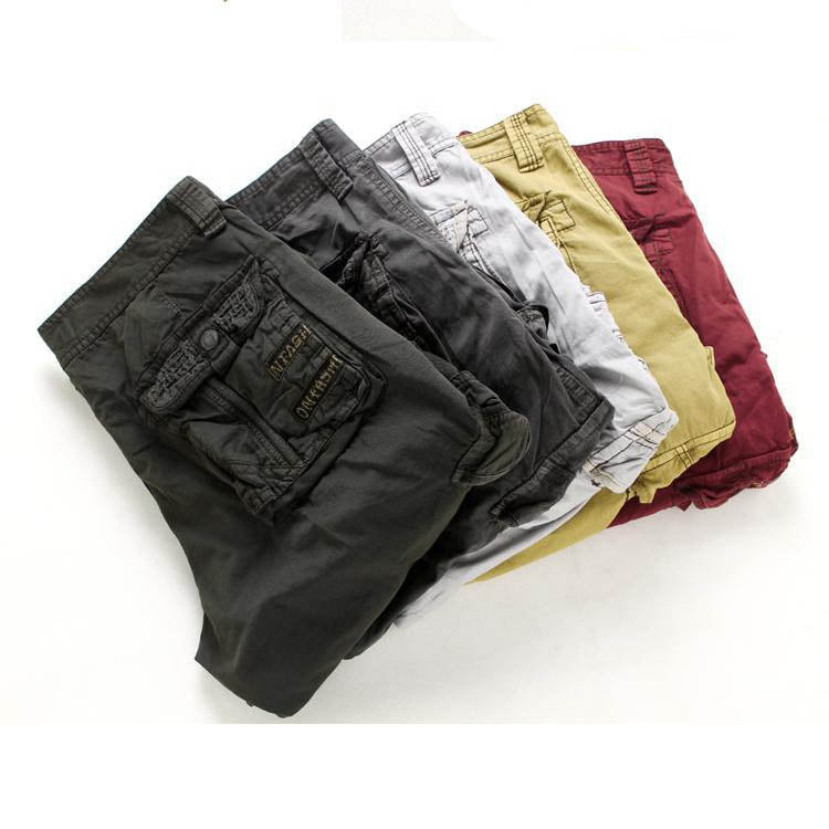 Calf-length Cargo Solid Color Multi-pocket Men Shorts - KINGEOUS