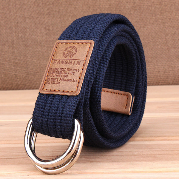 Casual Canvas Double Buckle Woven Belt - KINGEOUS