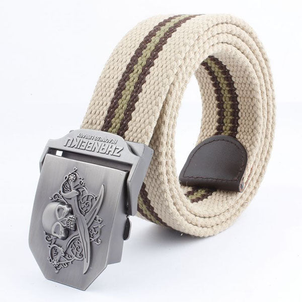 Double-knife Skull Stripe Canvas Belt - KINGEOUS