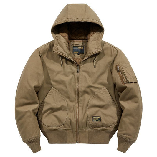 سترة رجالية بغطاء للرأس سميكة كاجوال ذات سطح عتيق