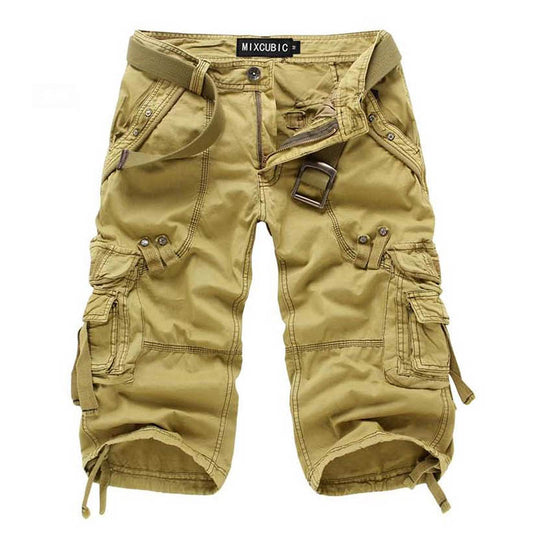 Calf-length Cargo Solid Color Multi-pocket Men Shorts - KINGEOUS