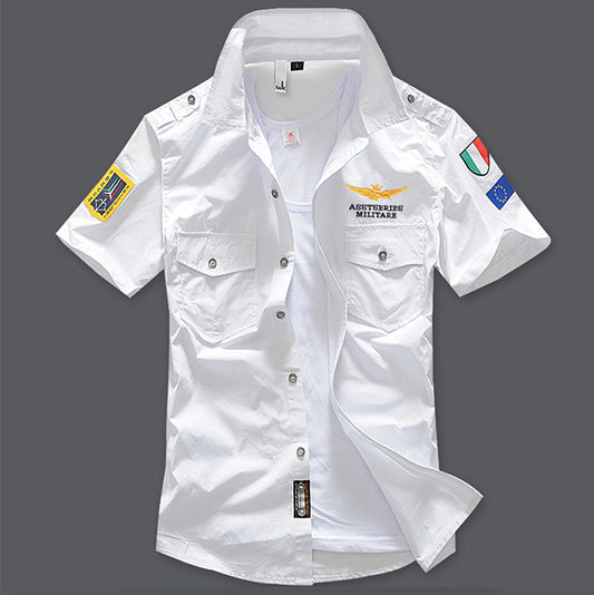 Air Force One Cotton Embroidery Slim Men's Shirt - KINGEOUS