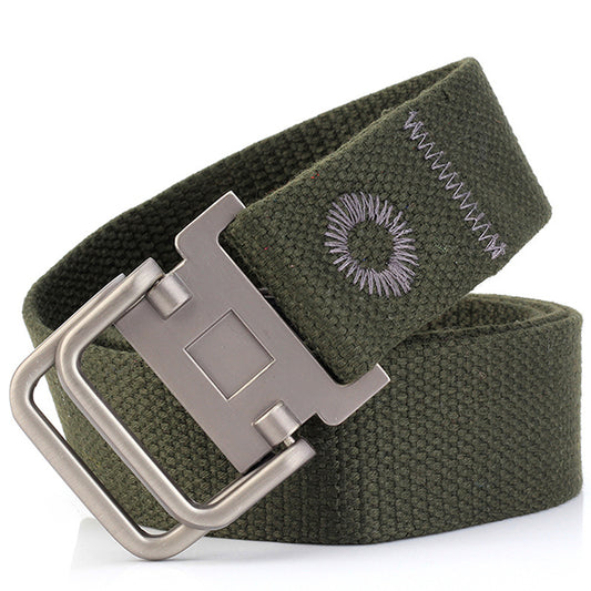 Casual Double Buckle Thicken Canvas Belt - KINGEOUS
