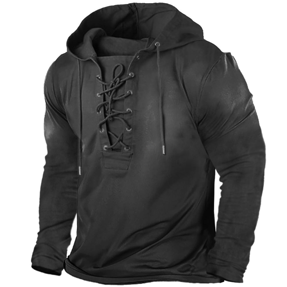 Casual Hooded Vintage Lace-Up Men's T-Shirt