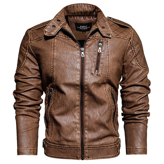 Fashion Motorcycle Stand Collar Thicken Men's Leather Jacket