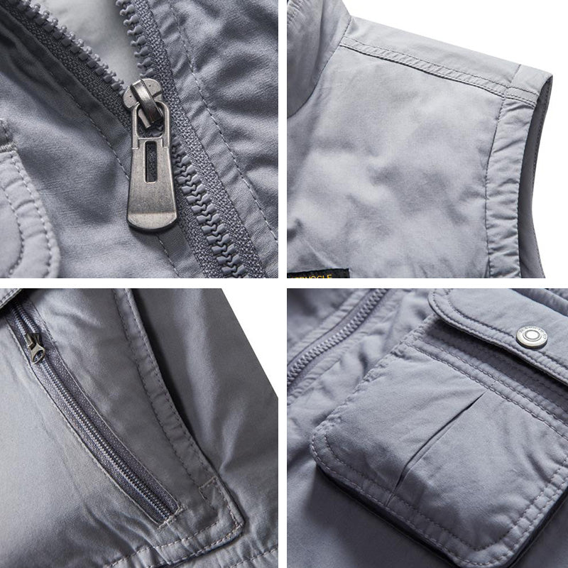 Gilet pour hommes en coton de pêche multi-poches en plein air