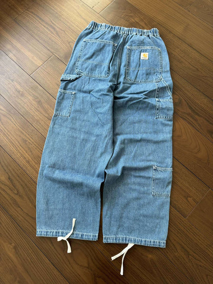 Carhartt x INVINCIBLE Cargo Multi-Pocket Jeans, Casual Long Distressed Jeans