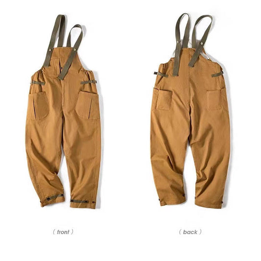 Vintage loose straight overalls May Khaki casual one-piece suspenders
