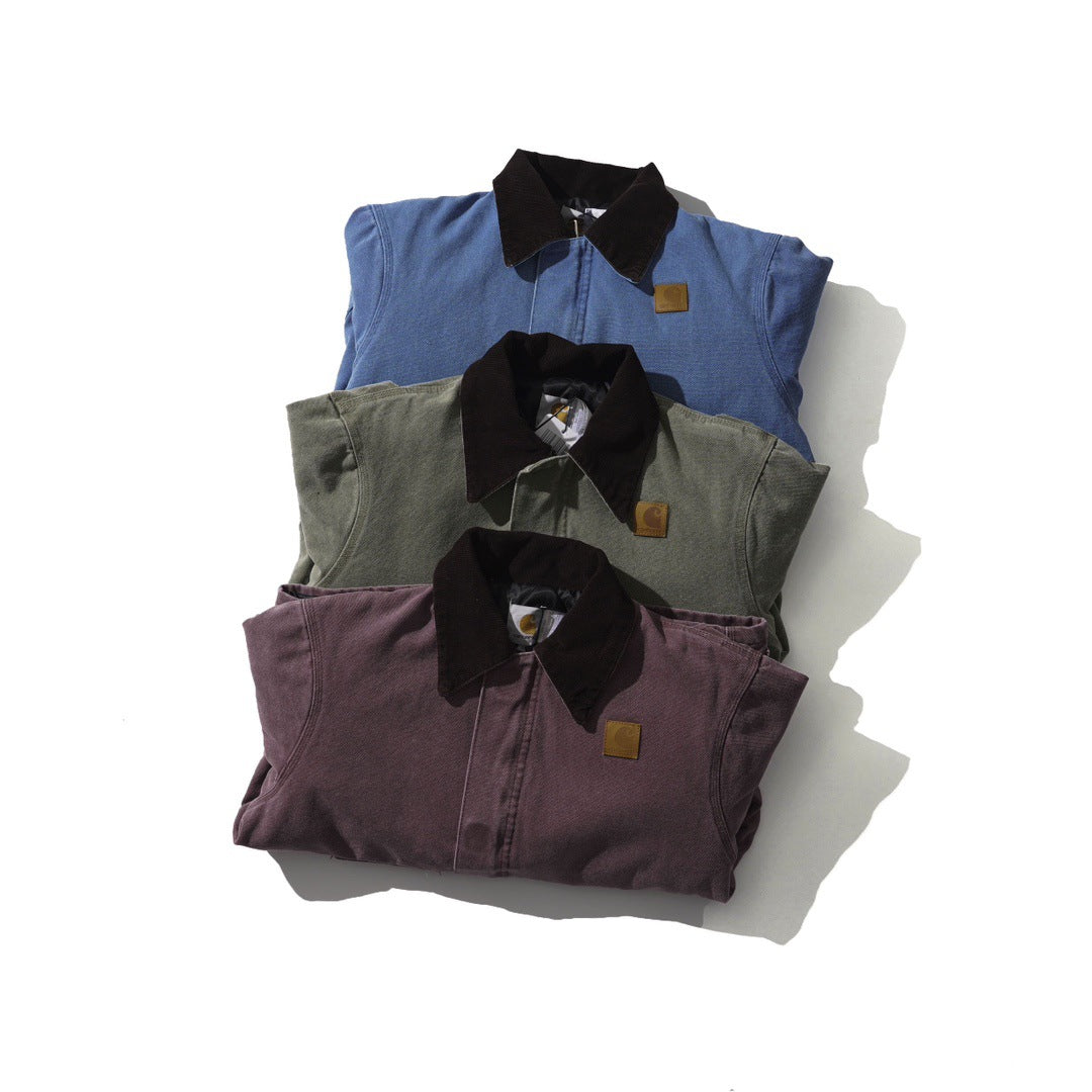 J22 Retro Thickened Cotton-padded Canvas Jacket, Loose Washed Collar Coat