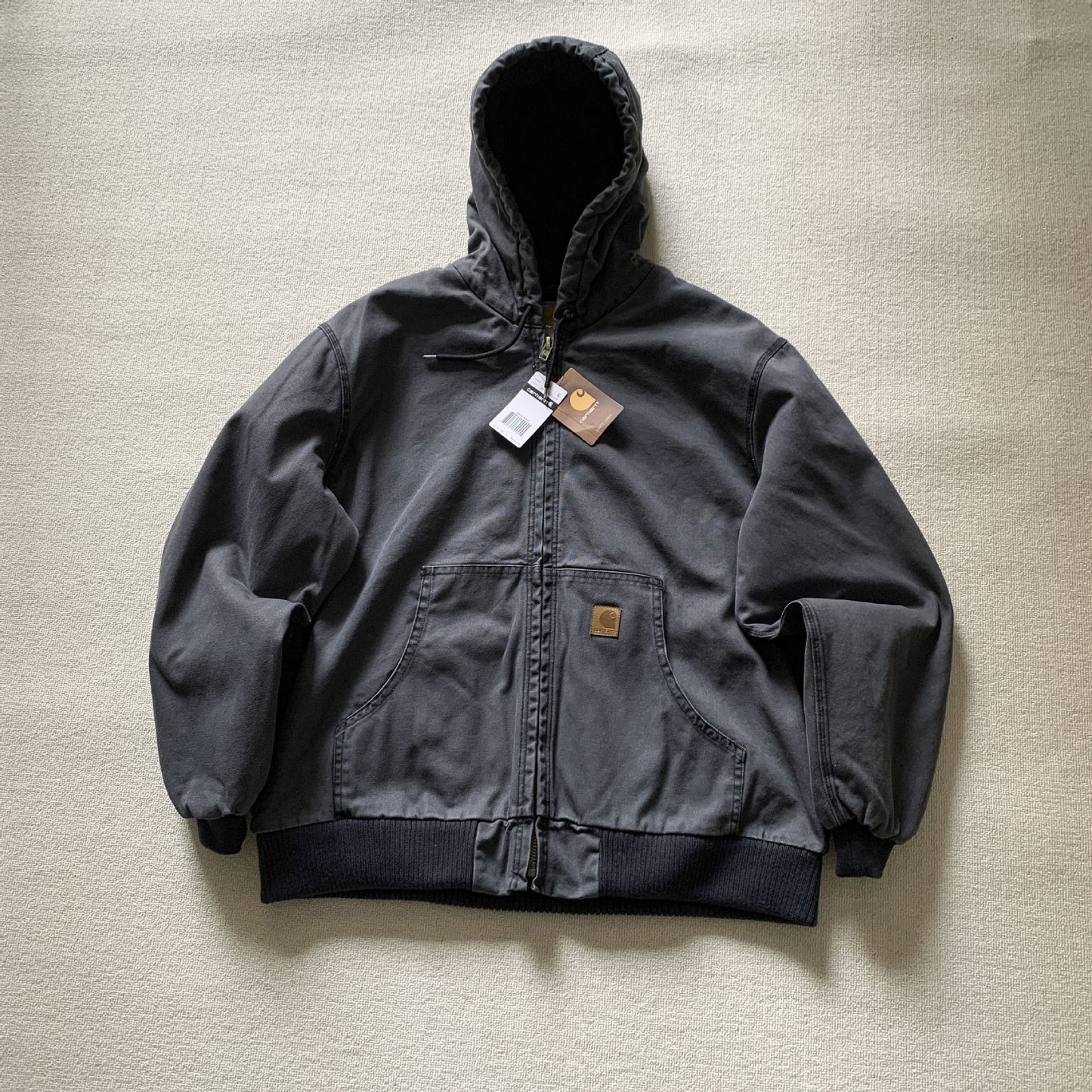 Vintage J130 washed distressed hooded zip-up jacket/padded coat