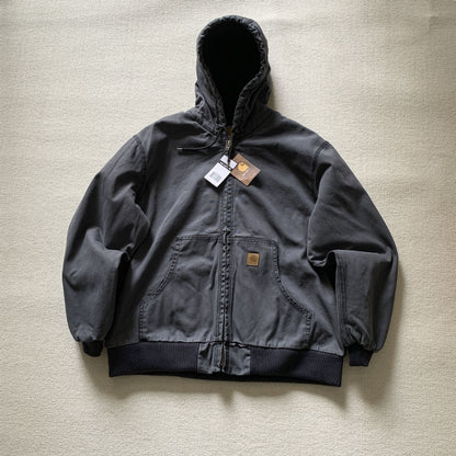 Vintage J130 washed distressed hooded zip-up jacket/padded coat