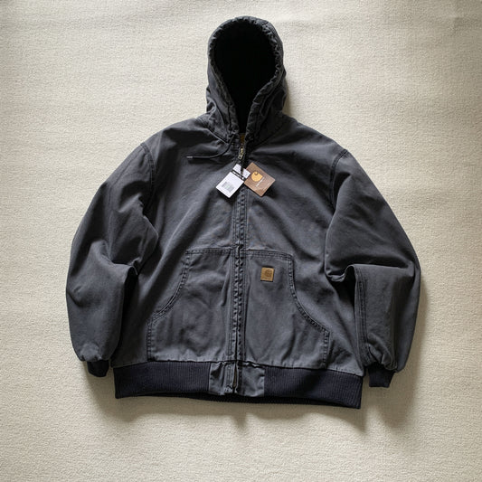 Vintage J130 washed distressed hooded zip-up jacket/padded coat