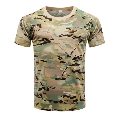 Camuflagem de camiseta de treinamento de mangas curtas de mangas curtas