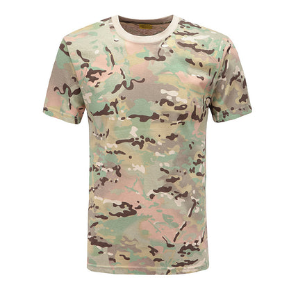Camuflagem camisetas táticas de secagem masculina de manga curta