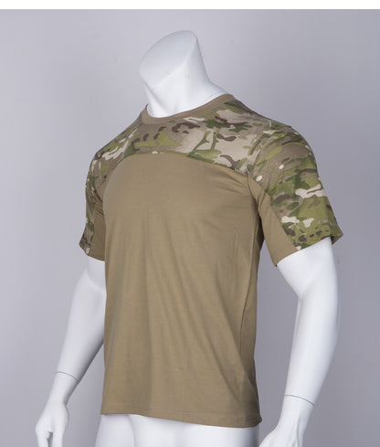 Camiseta de manga curta camuflada de pescoço de tripulação, camisetas táticas de combate