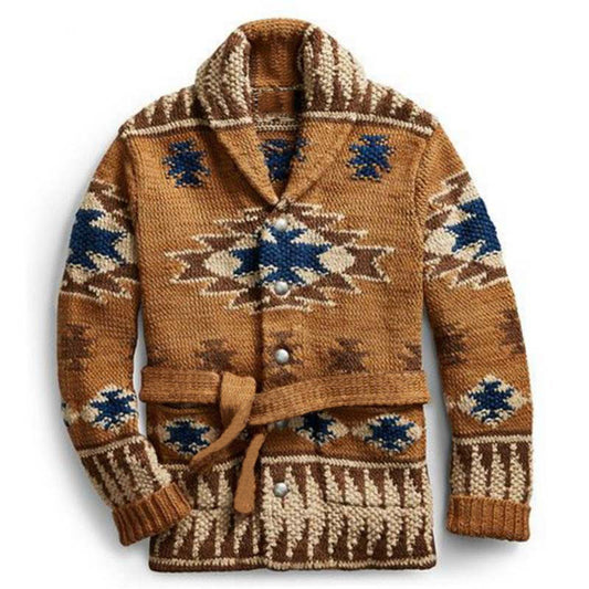 Fashion Knit Printed Ticken Warm Men Cardigan