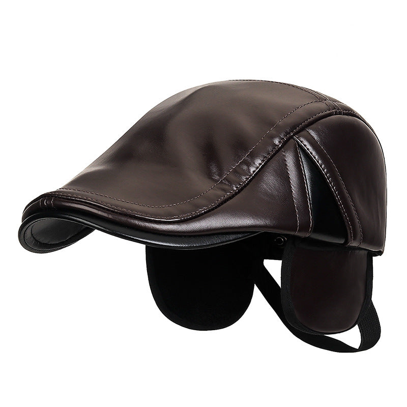 Men's Retro Patchwork PU Warm Ear Protection Cap