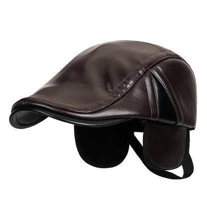Men's Retro Patchwork PU Warm Ear Protection Cap