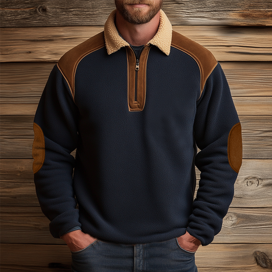 Men's Retro Fleece Quarter Zip Collar Sweatshirt Outwear