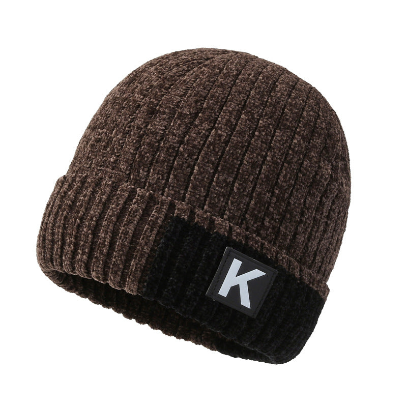 1pc Fleece Lined Knitted Beanie Chenille Head-Wrapped Knitted Hat Outdoor Cycling And Cold Protection