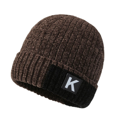 1pc Fleece Lined Knitted Beanie Chenille Head-Wrapped Knitted Hat Outdoor Cycling And Cold Protection
