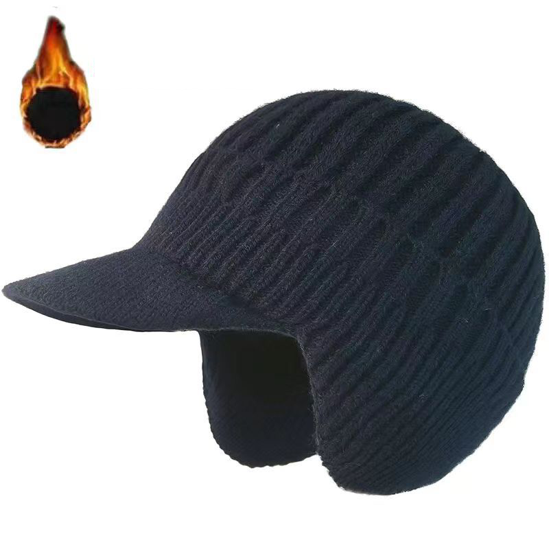 Men's Knitted Fleece Thickened Warm Ear Protection Hat With Brim