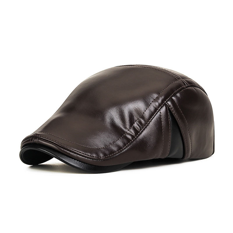 Men's Retro Patchwork PU Warm Ear Protection Cap