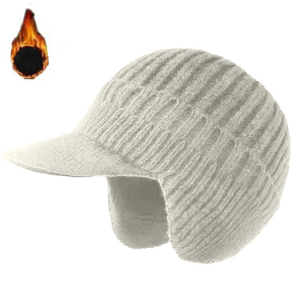 Men's Knitted Fleece Thickened Warm Ear Protection Hat With Brim