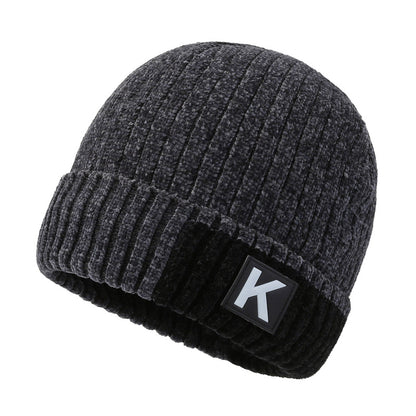 1pc Fleece Lined Knitted Beanie Chenille Head-Wrapped Knitted Hat Outdoor Cycling And Cold Protection