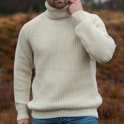 Men's Retro Western Style Knitted Sweater Turtleneck Pullover Off-white